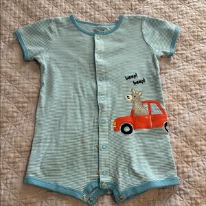 Carter's Blue Striped One Piece with Red Car Design